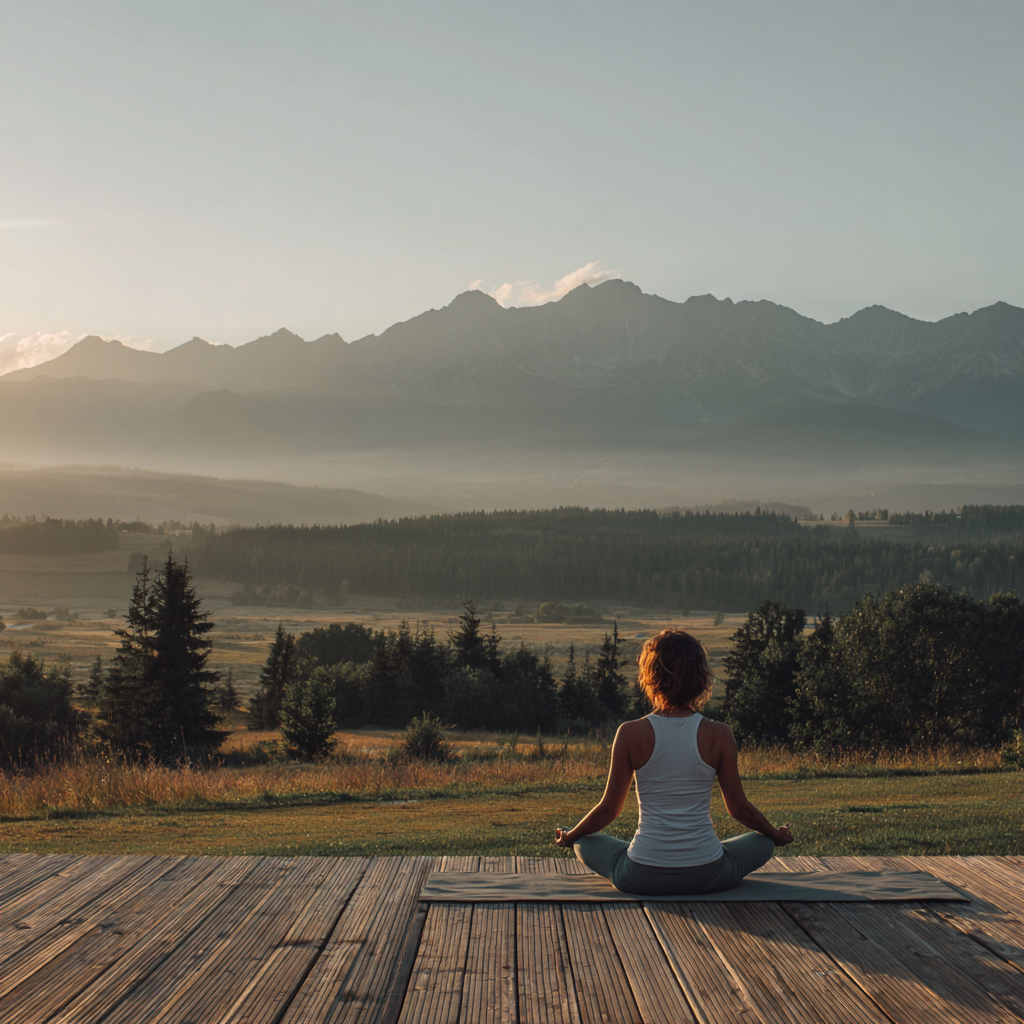 Жінка займається йогою на природі